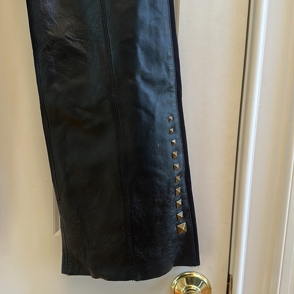 Pamela McCoy Black Genuine Leather Studded Pants 8 - Picture 3 of 12